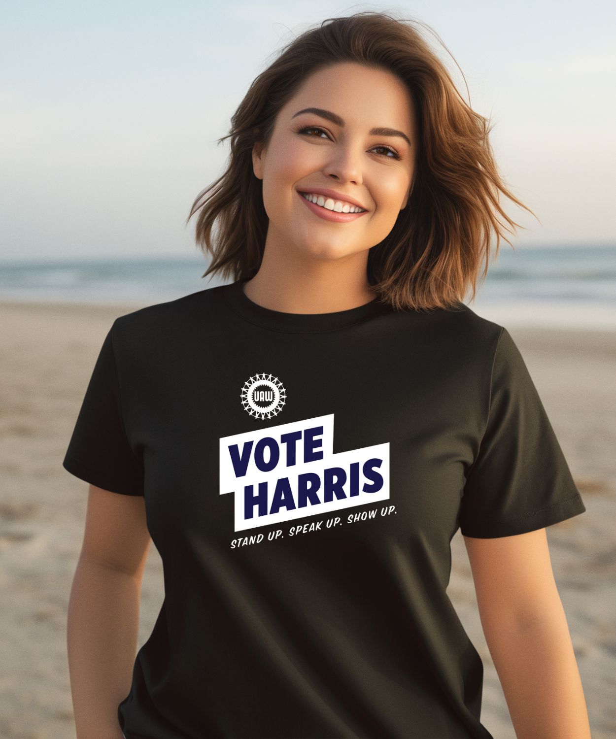 Uawactiongear Merch Vote Harris Stand Up Speak Up Show Up Trump Is A Scab Shirt