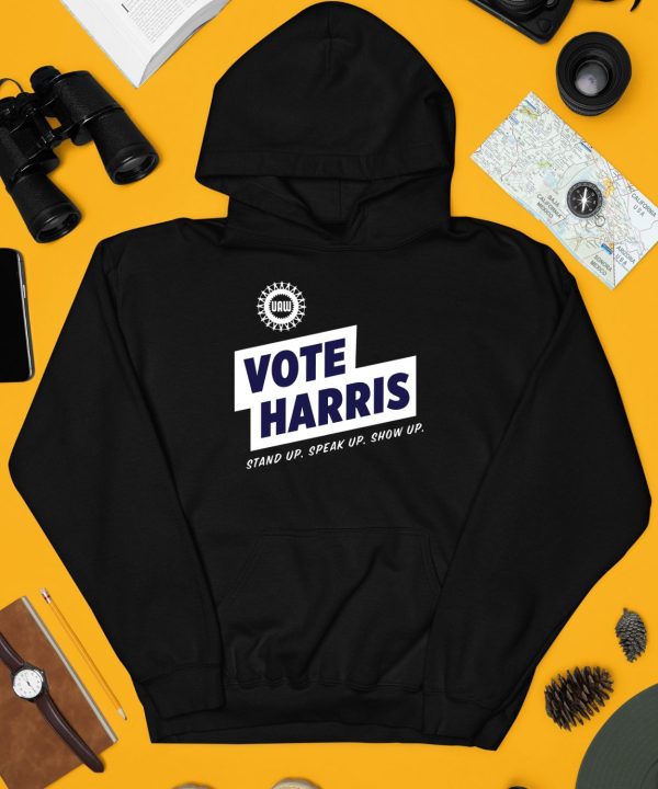 Uawactiongear Merch Vote Harris Stand Up Speak Up Show Up Trump Is A Scab Shirt4