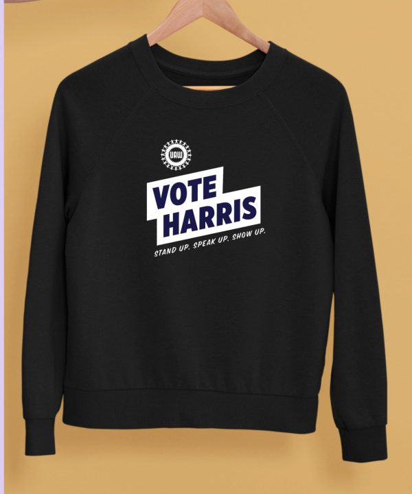 Uawactiongear Merch Vote Harris Stand Up Speak Up Show Up Trump Is A Scab Shirt5